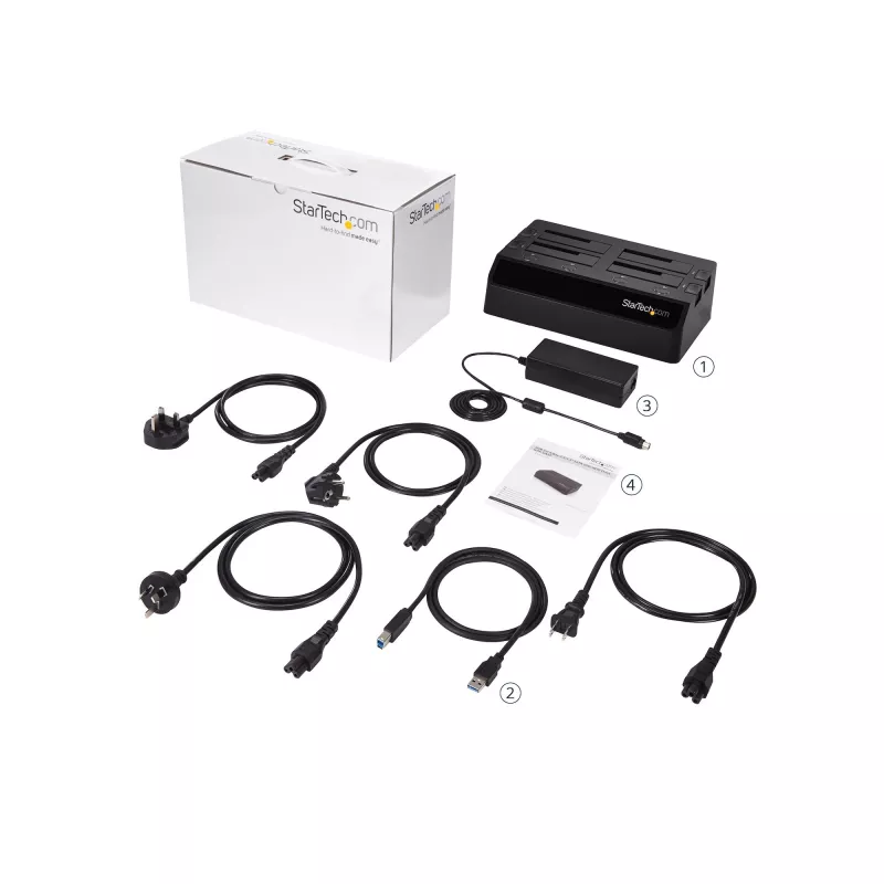 StarTech.com 4 nodalījumu USB 3.0 uz SATA cietā diska dokstacija, USB cietā diska doks, ārējā 2,5/3,5 collu SATA III SSD/HDD dokstacija, karstās nomaiņas cietā diska nodalījums, augšējās ielādes