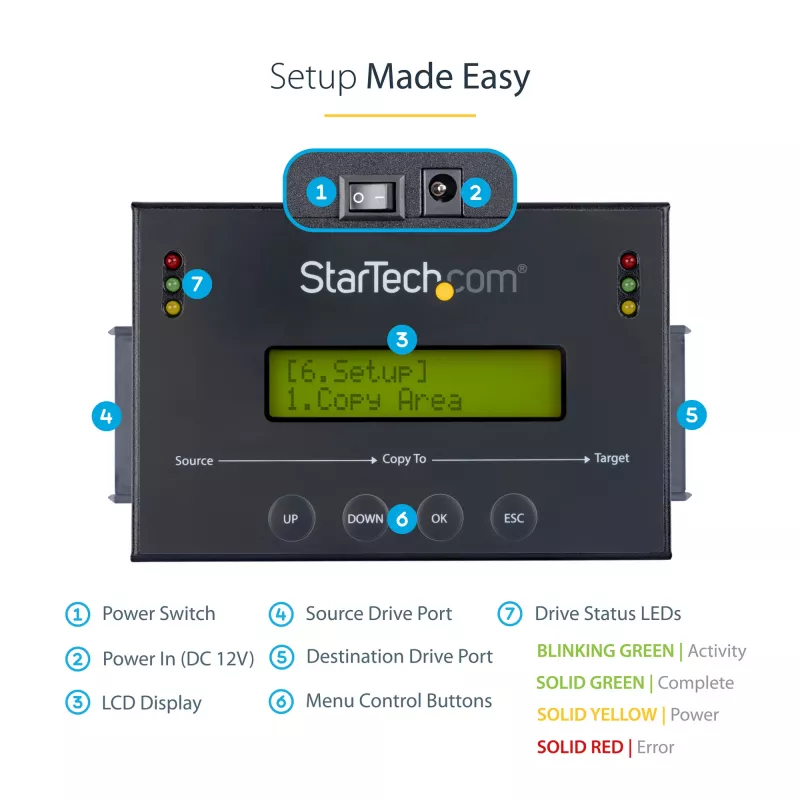 StarTech.com 1:1 autonomais cietā diska dublikators ar diska attēlu pārvaldnieku dublēšanai un atjaunošanai, vairāku diska attēlu glabāšana vienā 2,5/3,5 collu SATA diskā, HDD/SSD klonētājs, nav nepieciešams dators