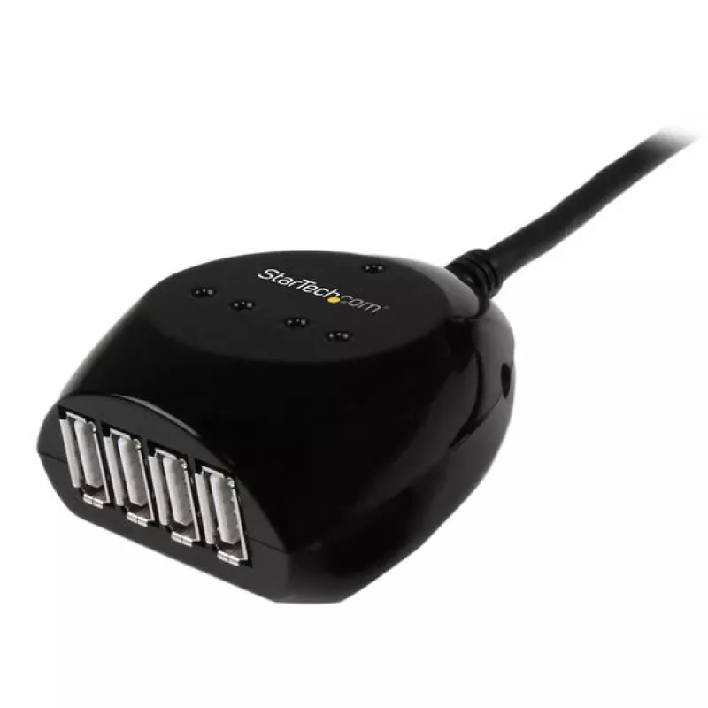 StarTech.com 15m USB 2.0 Active kabelis with 4 Port Hub, USB 2.0, 480 Mbit/s, Melns, 15 m, 110 - 240 V, 5 V