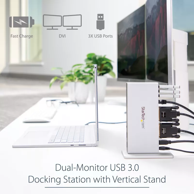 StarTech.com Divu Monitoru USB 3.0 Dokstacija ar DVI un Vertikālo Statīvu