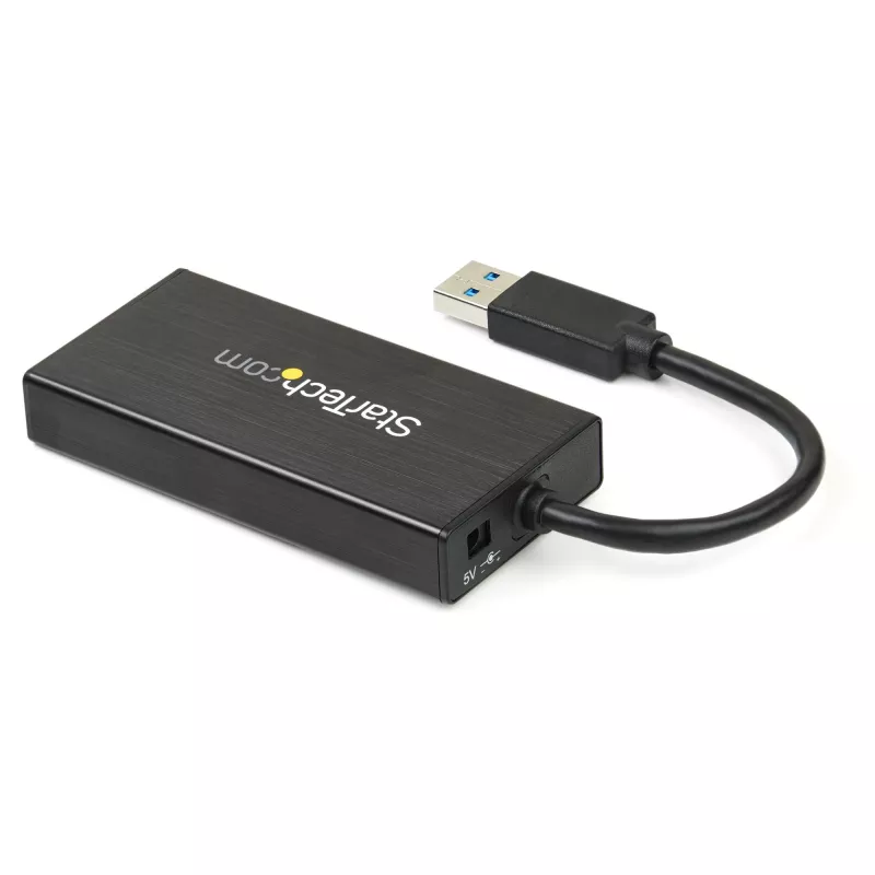 StarTech.com 3 portatīvs pārnēsājams USB 3.0 centrmezgls ar Gigabit Ethernet - alumīnija korpusā ar iebūvētu kabeli