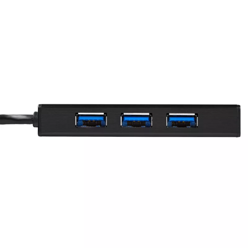 StarTech.com 3 portatīvs pārnēsājams USB 3.0 centrmezgls ar Gigabit Ethernet - alumīnija korpusā ar iebūvētu kabeli