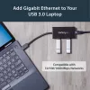 StarTech.com 3 portatīvs pārnēsājams USB 3.0 centrmezgls ar Gigabit Ethernet - alumīnija korpusā ar iebūvētu kabeli