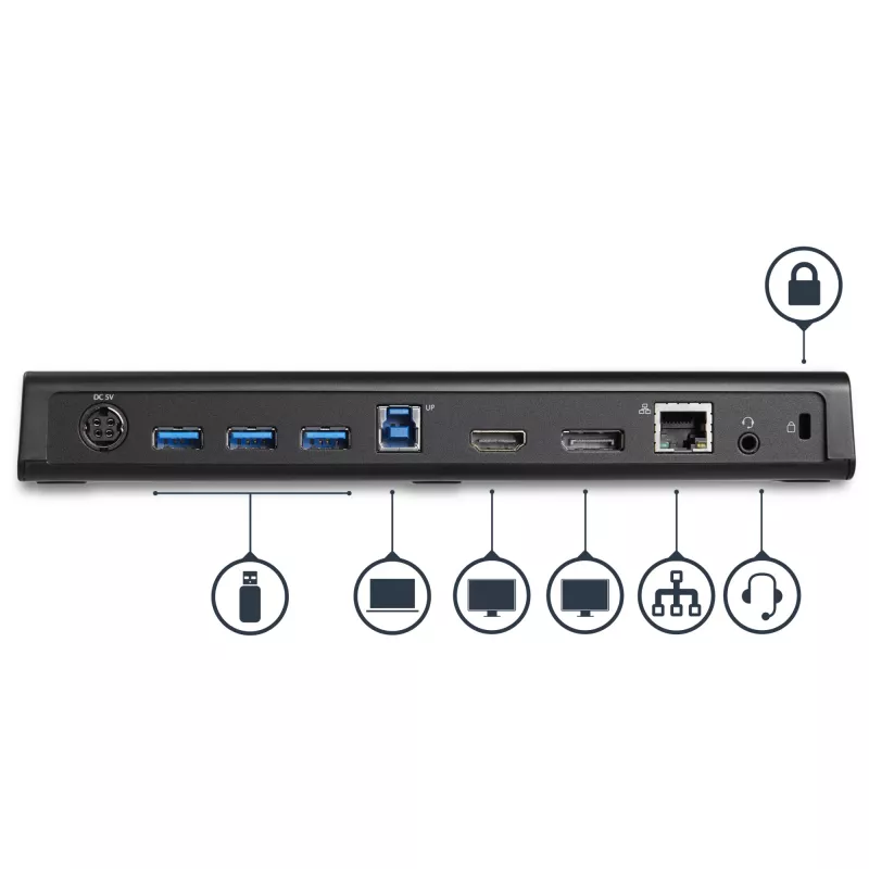 StarTech.com USB 3.0 dokstacija diviem monitoriem ar HDMI un 4K DisplayPort - USB 3.0 uz 4x USB-A, Ethernet, HDMI un DP - USB A tipa universāla klēpjdatoru dokstacija Mac un Windows