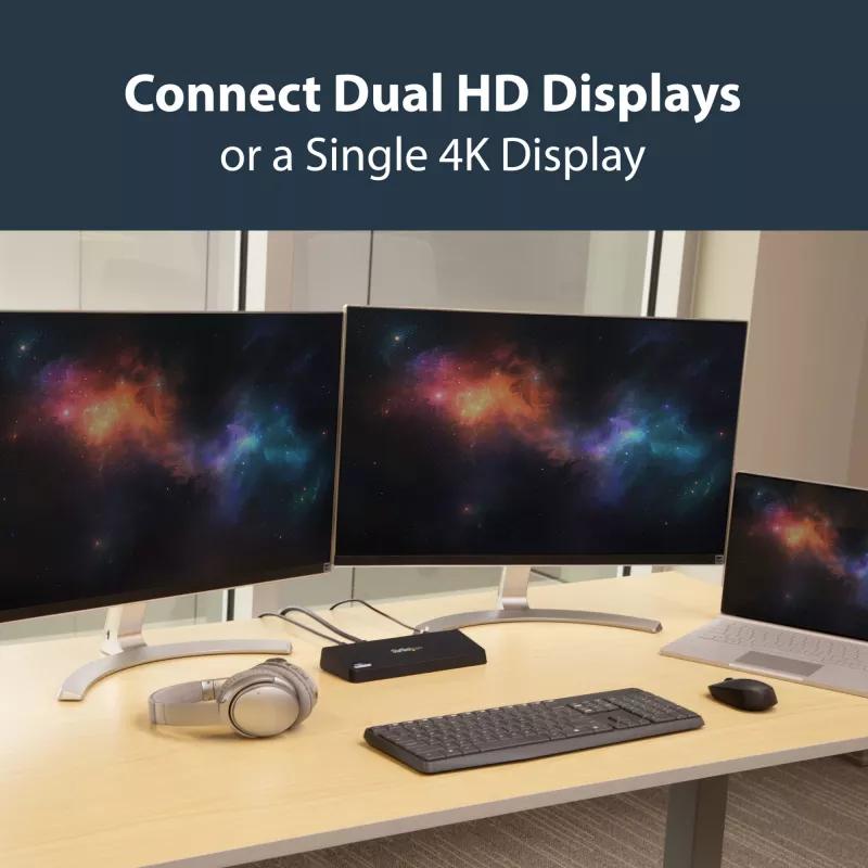 StarTech.com USB 3.0 dokstacija diviem monitoriem ar HDMI un 4K DisplayPort - USB 3.0 uz 4x USB-A, Ethernet, HDMI un DP - USB A tipa universāla klēpjdatoru dokstacija Mac un Windows