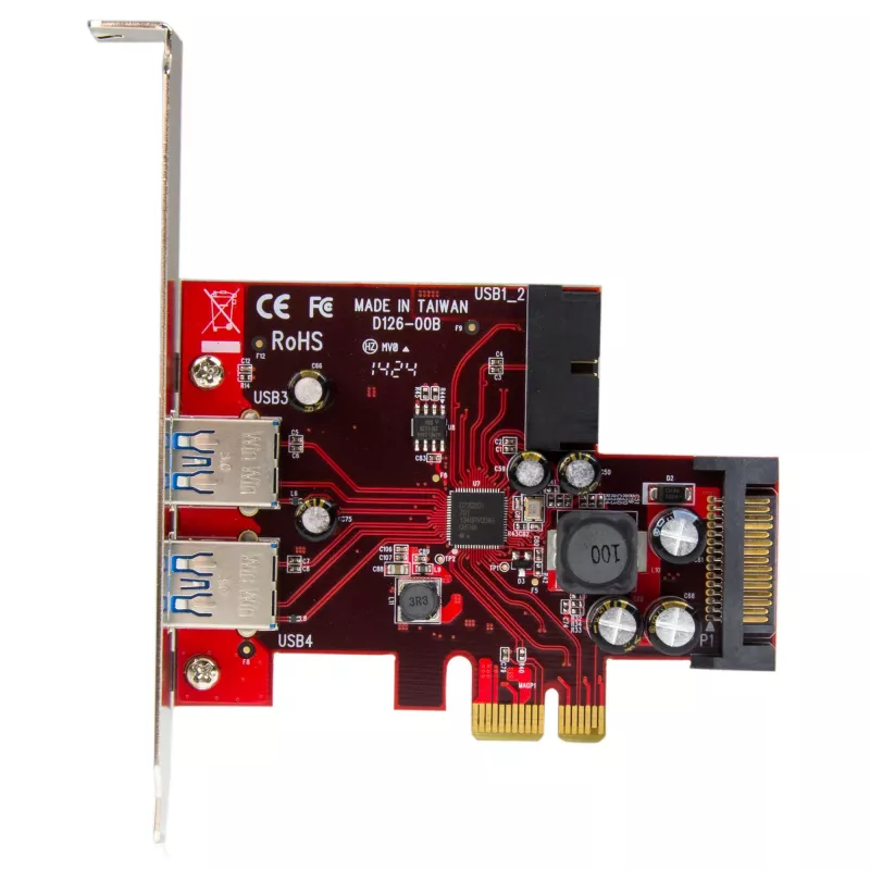 StarTech.com 4 Portu PCI Express USB 3.0 Karte - 2 Ārējie un 2 Iekšējie - SATA Barošana - UASP Atbalsts - 2x Iekšējās (IDC) Mātesplates Stila Galviņas