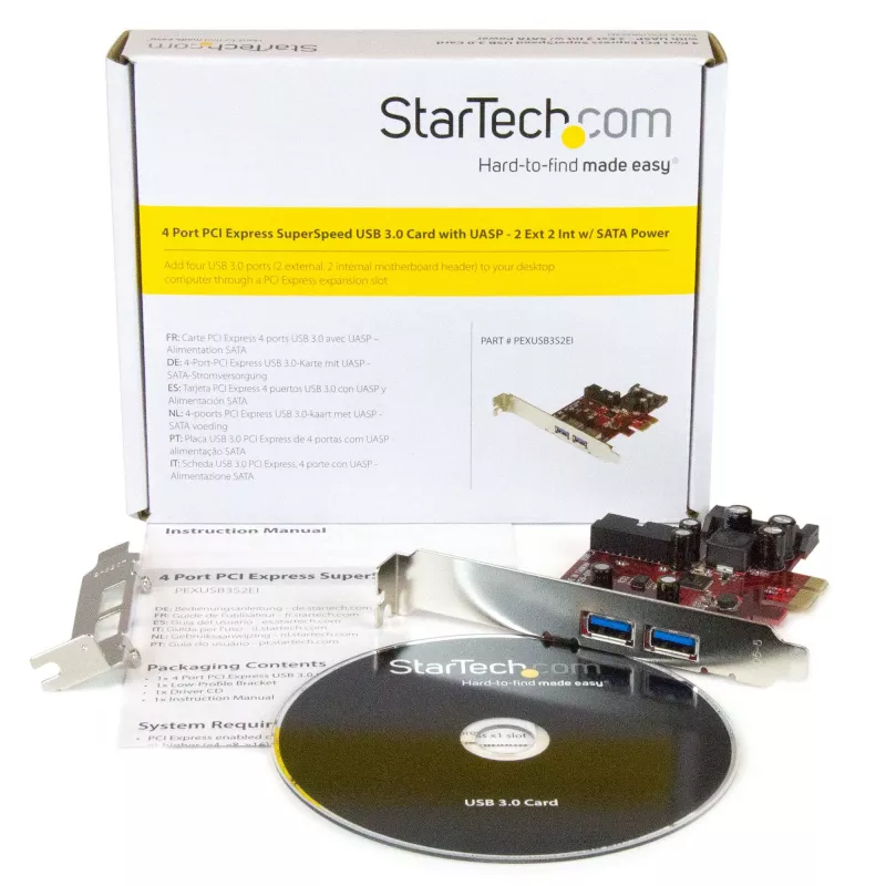 StarTech.com 4 Portu PCI Express USB 3.0 Karte - 2 Ārējie un 2 Iekšējie - SATA Barošana - UASP Atbalsts - 2x Iekšējās (IDC) Mātesplates Stila Galviņas