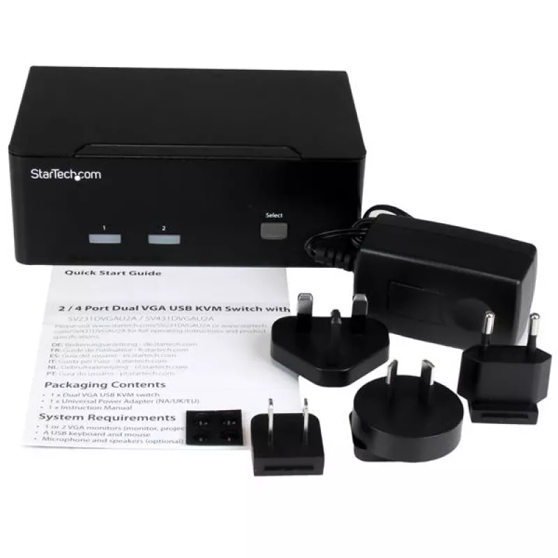 StarTech.com 2 portu KVM slēdzis ar dubultu VGA - USB 2.0, 1920 x 1200 pikseļi, Full HD, 18 W, melns