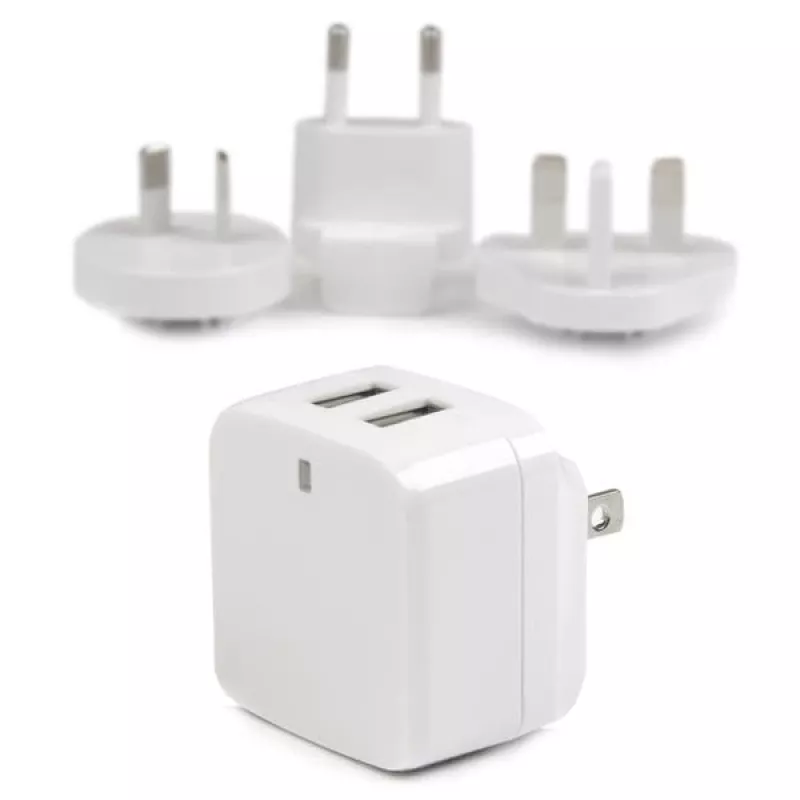 StarTech.com Divportu USB sienas lādētājs - starptautiskiem ceļojumiem - 17W/3.4A - balts