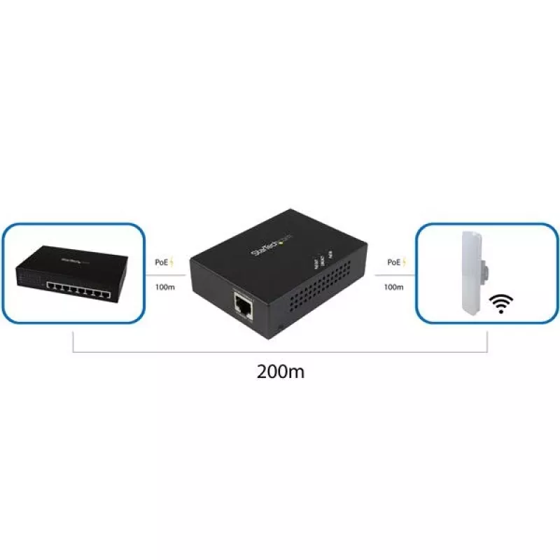 StarTech.com 1 porta Gigabit PoE+ pagarinātājs ar 802.3at un 802.3af, 100 m (330 pēdas)