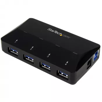 StarTech.com 4 portu USB 3.0 centrmezgls ar īpašu uzlādes portu - 1 x 2,4 A ports ~ 4 portu USB 3.0 centrmezgls (5 Gbit/s) ar īpašu uzlādes portu - 1 x 2,4 A ports