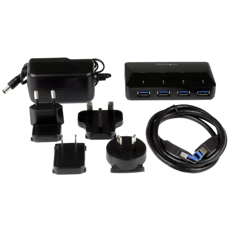 StarTech.com 4 portu USB 3.0 centrmezgls ar īpašu uzlādes portu - 1 x 2,4 A ports ~ 4 portu USB 3.0 centrmezgls (5 Gbit/s) ar īpašu uzlādes portu - 1 x 2,4 A ports