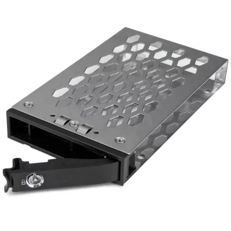 StarTech.com 2.5 collu karstās nomaiņas cietā diska paliktnis, 2.5 collas, priekšējā paneļa rāmis, melns, sudrabains, 2.5 collas, plastmasa, tērauds, 70 mm