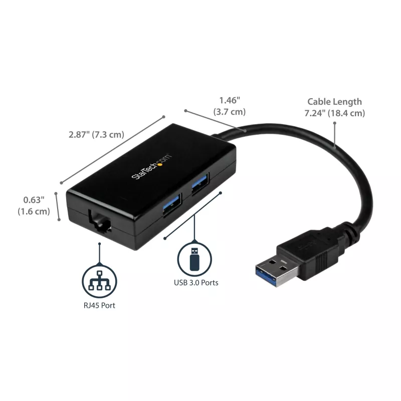 StarTech.com USB–Ethernet adapteris, USB 3.0 uz 10/100/1000 Gigabit Ethernet LAN pārveidotājs klēpjdatoriem, 11,8 collu/30 cm pievienots kabelis, USB–RJ45 adapteris, NIC adapteris, USB tīkla adapteris