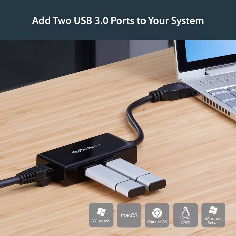 StarTech.com USB–Ethernet adapteris, USB 3.0 uz 10/100/1000 Gigabit Ethernet LAN pārveidotājs klēpjdatoriem, 11,8 collu/30 cm pievienots kabelis, USB–RJ45 adapteris, NIC adapteris, USB tīkla adapteris