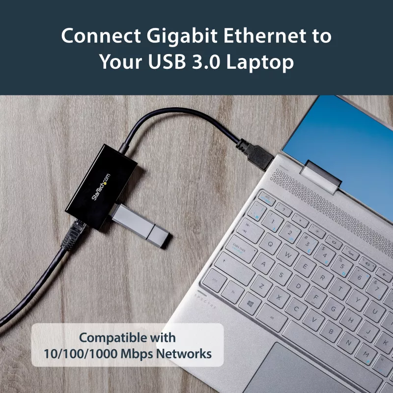 StarTech.com USB–Ethernet adapteris, USB 3.0 uz 10/100/1000 Gigabit Ethernet LAN pārveidotājs klēpjdatoriem, 11,8 collu/30 cm pievienots kabelis, USB–RJ45 adapteris, NIC adapteris, USB tīkla adapteris