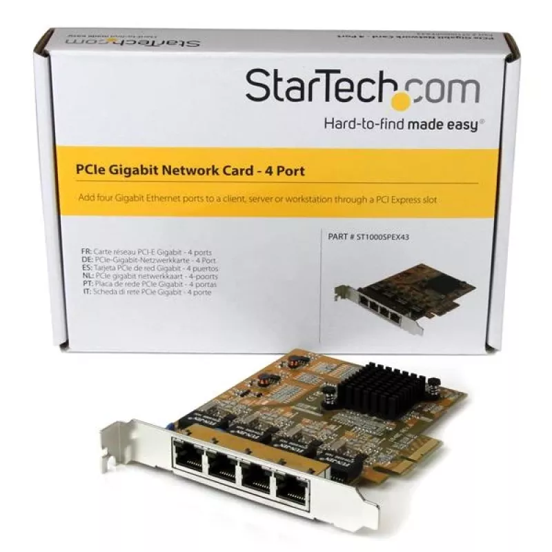 StarTech.com 4 portu PCIe Gigabit tīkla adaptera karte, iekšēja, vadu, PCI Express, Ethernet, 2000 Mbit/s