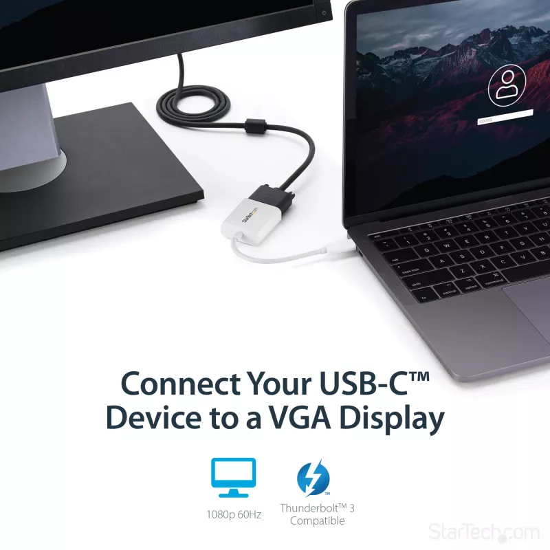 StarTech.com USB-C uz VGA adapteris - Balts, 3.2 Gen 1 (3.1 Gen 1), USB Type-C, VGA (D-Sub) izeja, 1920 x 1200 pikseļi
