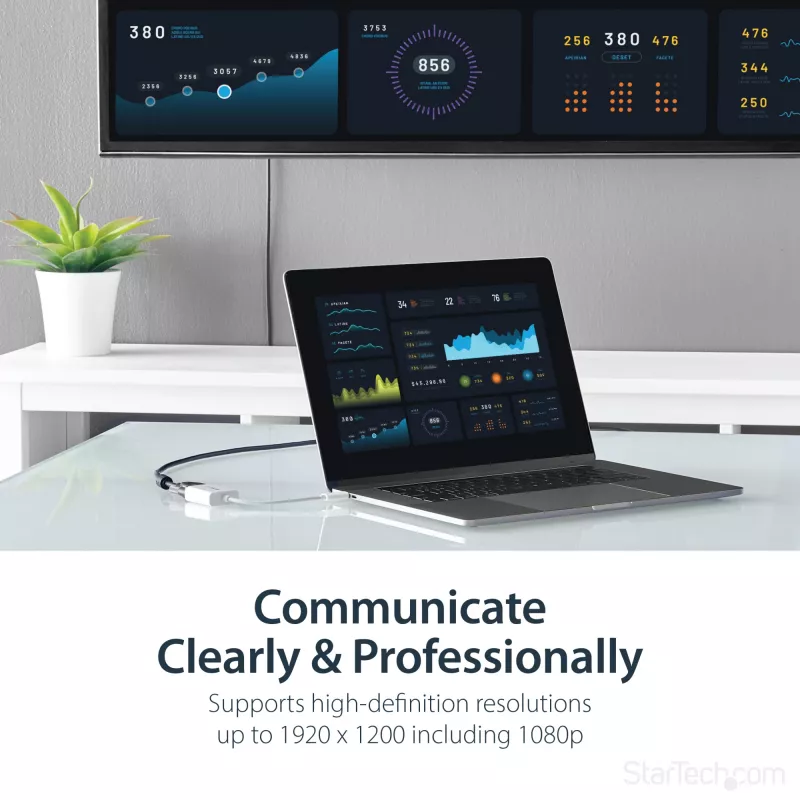 StarTech.com USB-C uz VGA adapteris - Balts, 3.2 Gen 1 (3.1 Gen 1), USB Type-C, VGA (D-Sub) izeja, 1920 x 1200 pikseļi