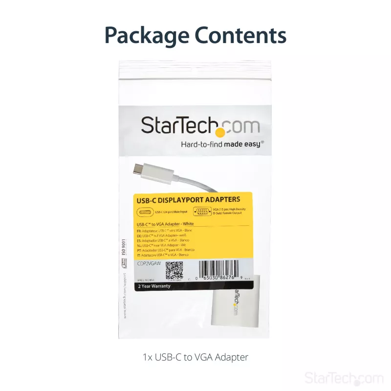 StarTech.com USB-C uz VGA adapteris - Balts, 3.2 Gen 1 (3.1 Gen 1), USB Type-C, VGA (D-Sub) izeja, 1920 x 1200 pikseļi