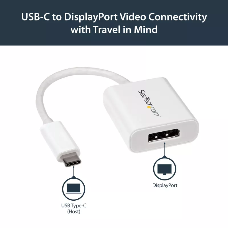 StarTech.com USB-C uz DisplayPort adapteris - 4K 60Hz/8K 30Hz - USB Type-C uz DP 1.4 HBR2 adaptera sargspraudnis - kompakts USB-C (DP Alt Mode) monitora video pārveidotājs - Thunderbolt 3 saderīgs - balts