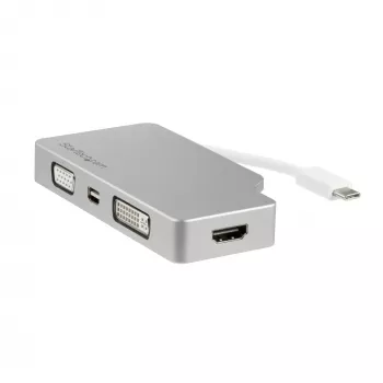 StarTech.com USB C Multiport Video Adapter ar HDMI, VGA, Mini DisplayPort or DVI - USB Type C Monitor Adapter to HDMI 1.4 or mDP 1.2 (4K) - VGA or DVI (1080p) - Silver Aluminum