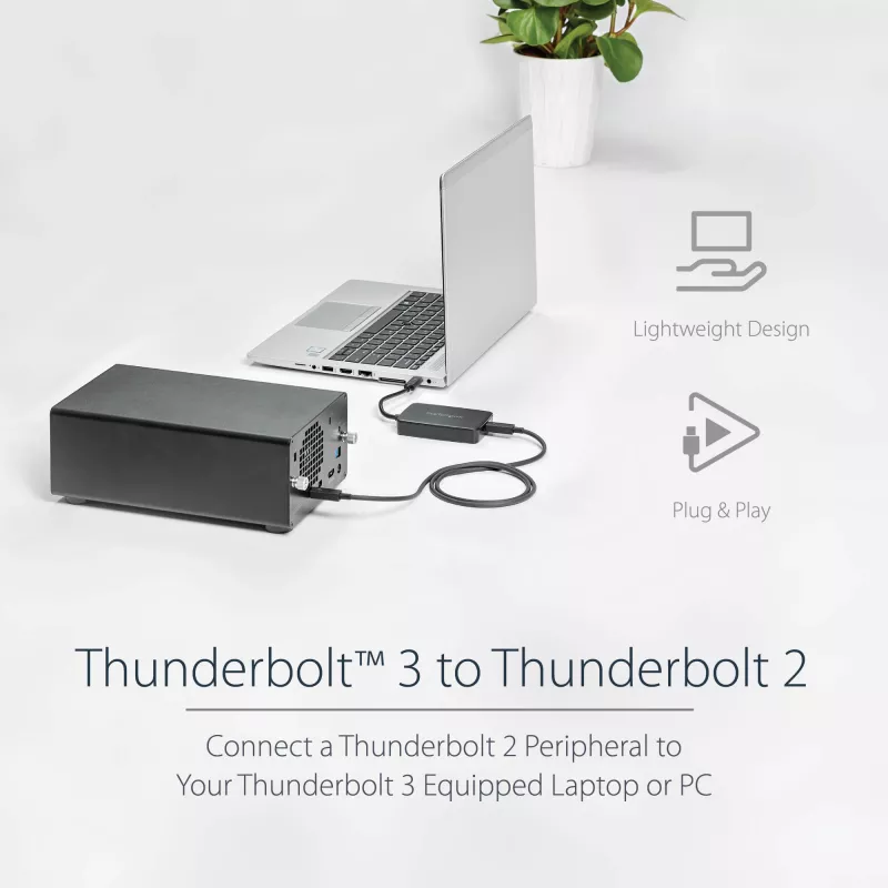 StarTech.com Thunderbolt 3 uz Thunderbolt 2 adapteris – TB3 klēpjdatoram TB2 displejiem un ierīcēm – Thunderbolt 2 20Gbps vai Thunderbolt 1 10Gbps pārveidotājs – Thunderbolt 3 sertificēts – Windows/Mac