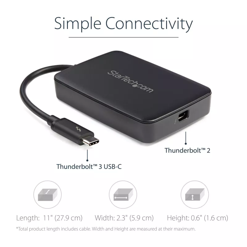 StarTech.com Thunderbolt 3 uz Thunderbolt 2 adapteris – TB3 klēpjdatoram TB2 displejiem un ierīcēm – Thunderbolt 2 20Gbps vai Thunderbolt 1 10Gbps pārveidotājs – Thunderbolt 3 sertificēts – Windows/Mac