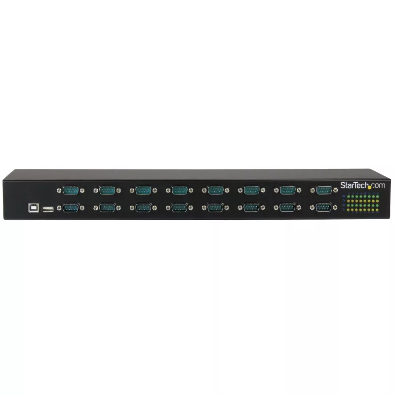 StarTech.com 16 portu USB–seriālā adaptera centrmezgls, USB 2.0 B tipa, seriālais, 480 Mbit/s, melns, tērauds, 36 W