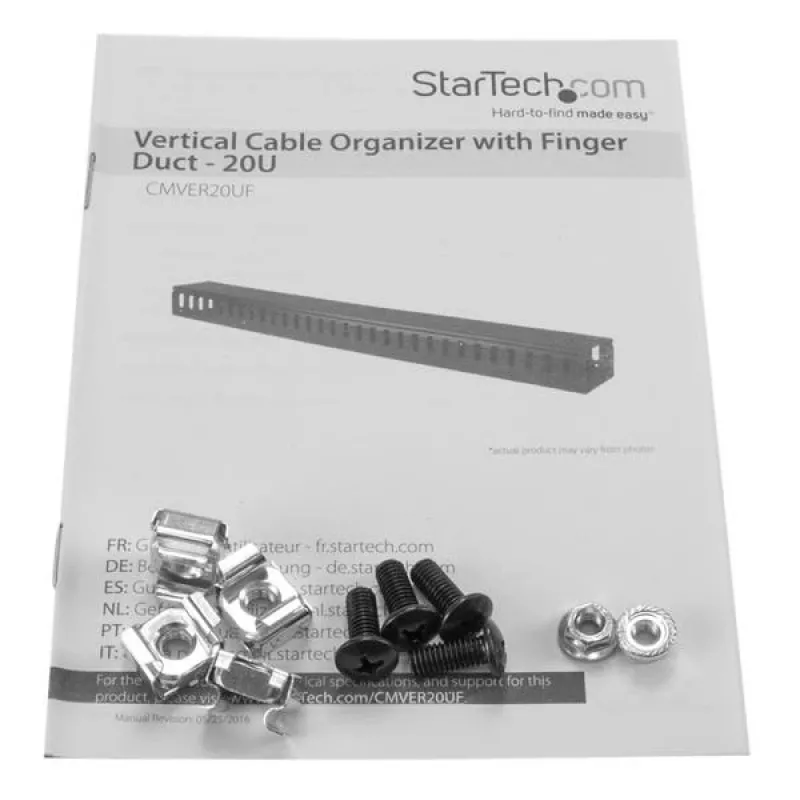 StarTech.com vertikālais kabeļu organizators ar pirkstu kanāliem – 0U – 3 pēdas
