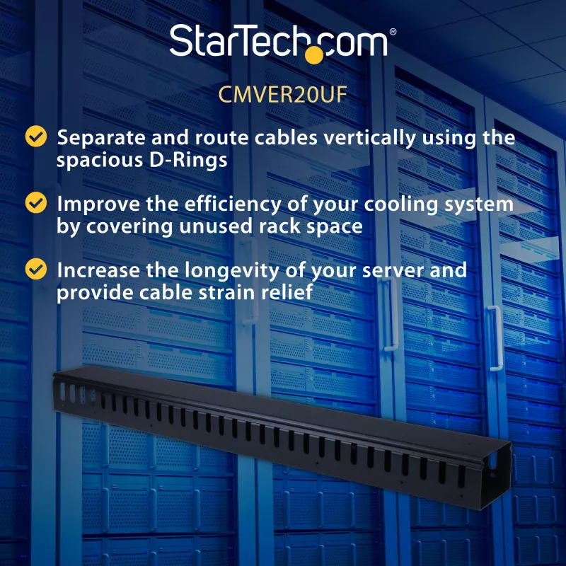 StarTech.com vertikālais kabeļu organizators ar pirkstu kanāliem – 0U – 3 pēdas