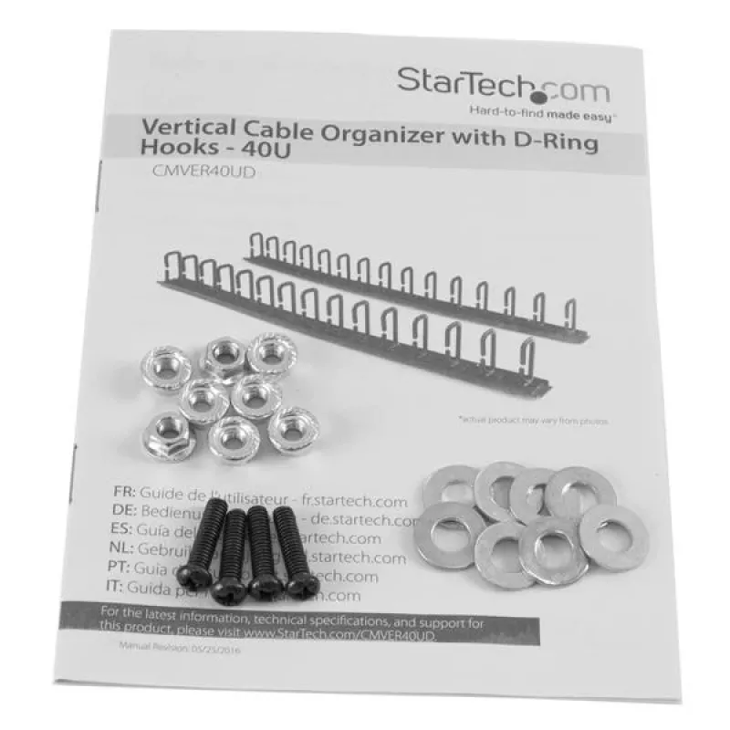 StarTech.com vertikālais kabeļu organizators ar D-gredzena āķiem - 0U - 6 pēdas