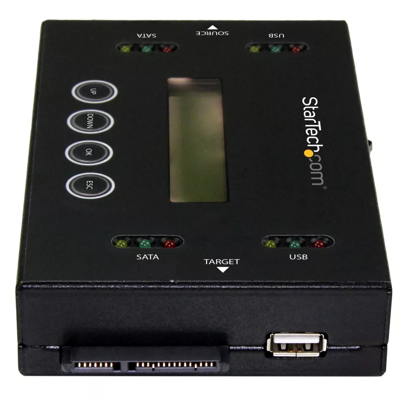 StarTech.com 1:1 autonomais cietā diska dublētājs un dzēsējs, USB zibatmiņas un SATA HDD/SSD disku klonētājs un dzēsējs, LCD displejs, TAA atbilstošs, neatkarīgs no OS