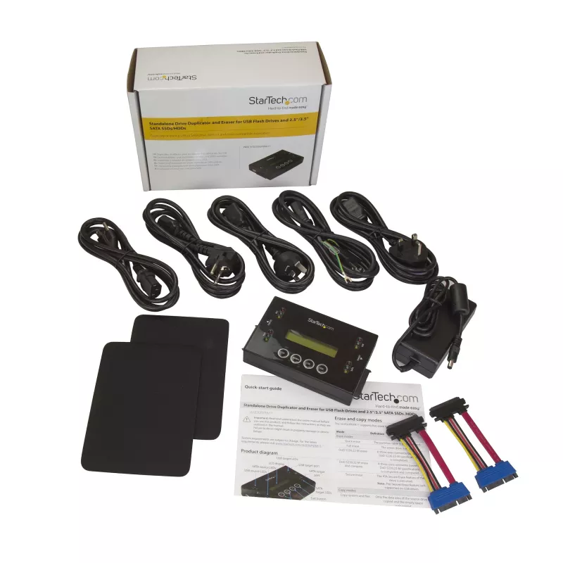StarTech.com 1:1 autonomais cietā diska dublētājs un dzēsējs, USB zibatmiņas un SATA HDD/SSD disku klonētājs un dzēsējs, LCD displejs, TAA atbilstošs, neatkarīgs no OS