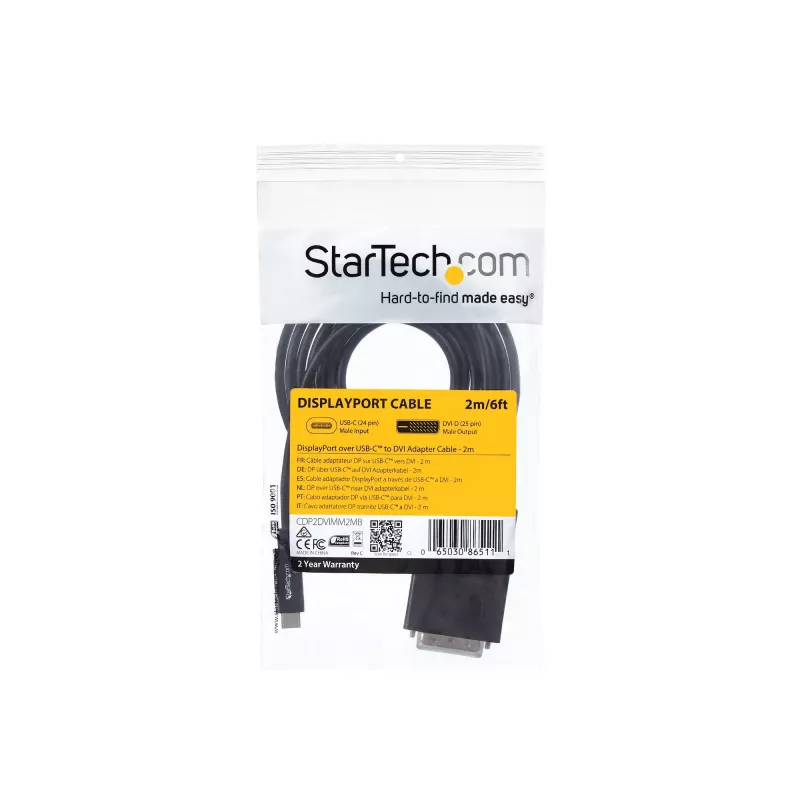 StarTech.com 6,6 pēdu (2 m) USB-C–DVI kabelis – 1920 x 1200 – melns