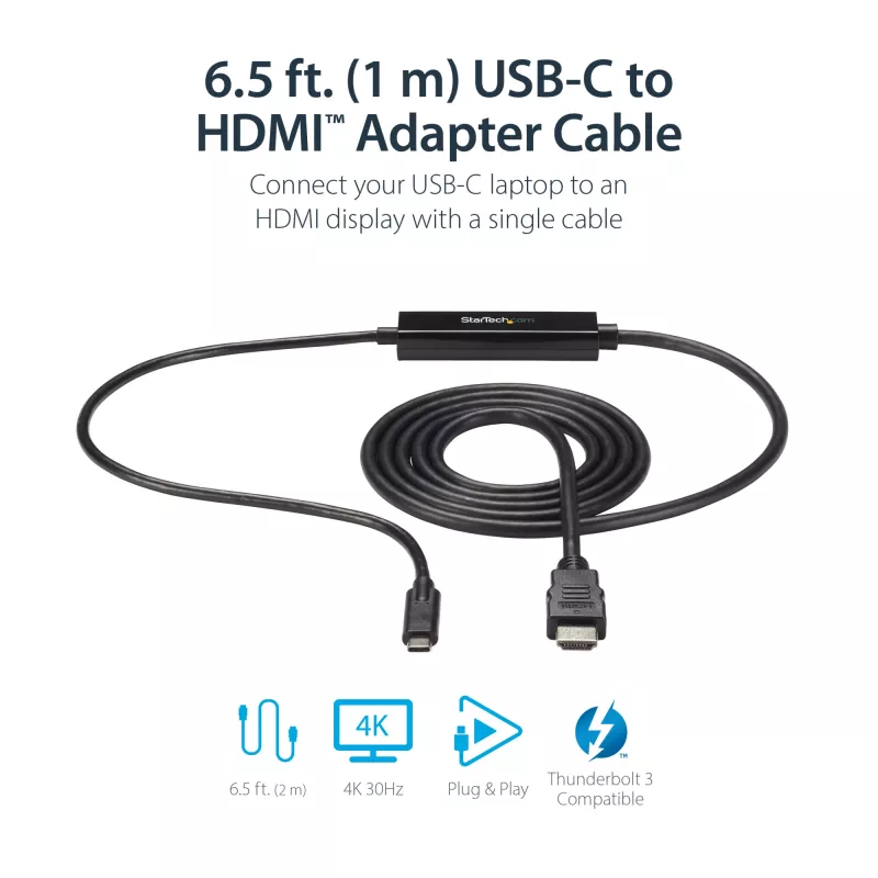 StarTech.com 3 pēdas (1 m) USB-C uz HDMI kabelis - 4K 30 Hz USB Type-C uz HDMI video displeja pārveidotājs - USB-C DP Alt Mode uz HDMI monitora adaptera vads - Thunderbolt saderīgs
