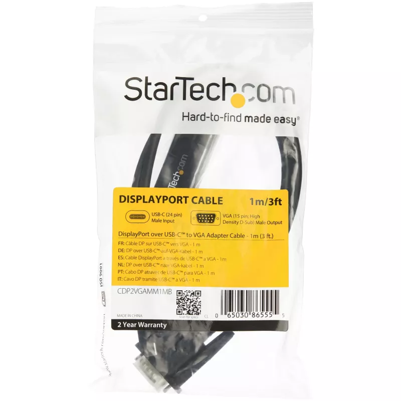StarTech.com 0,9 m USB C uz VGA kabelis – 1920 x 1200/1080p USB Type-C uz VGA video aktīvais adaptera kabelis – saderīgs ar Thunderbolt 3 – klēpjdatoram uz VGA monitoru/projektoru – DP Alt Mode HBR2