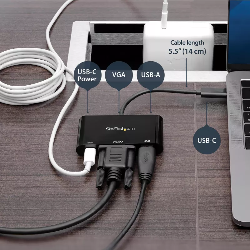 StarTech.com USB-C VGA daudzportu adapteris - USB 3.0 ports - 60W PD