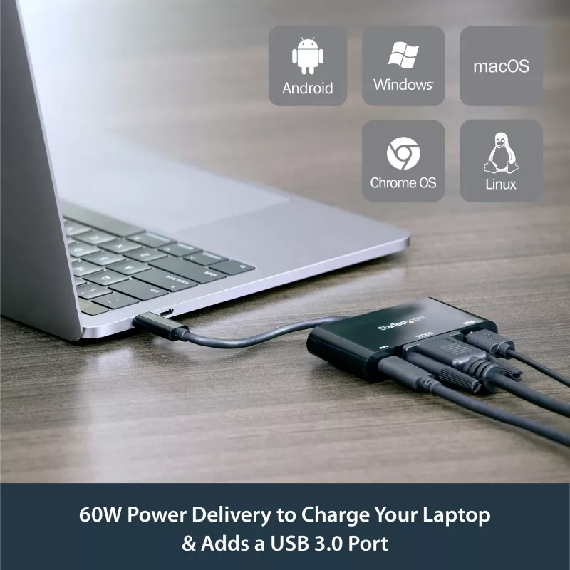 StarTech.com USB-C VGA daudzportu adapteris - USB 3.0 ports - 60W PD