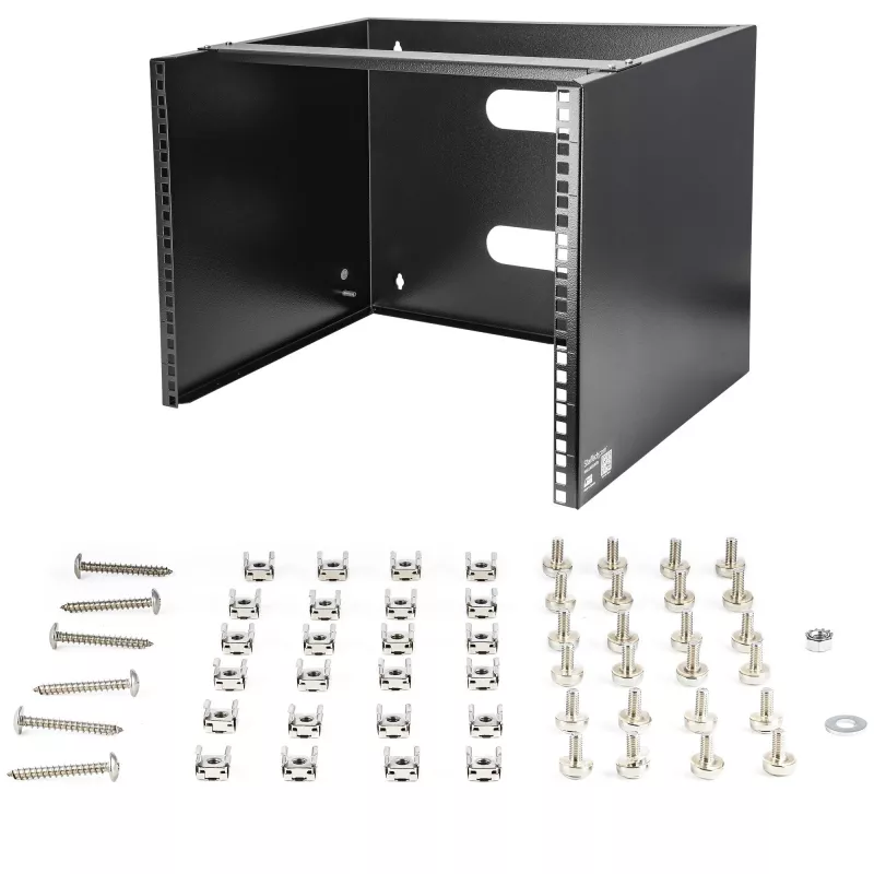 StarTech.com 8U sienas stiprinājuma tīkla statīvs - 14 collu dziļš (zema profila) - 19 collu plāksteru paneļu kronšteins seklam serveru un IT aprīkojumam, tīkla slēdžiem - 80 mārciņas/36 kg svara ietilpība, melns