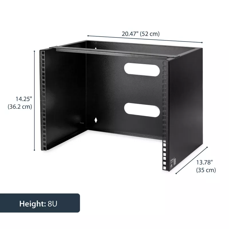 StarTech.com 8U sienas stiprinājuma tīkla statīvs - 14 collu dziļš (zema profila) - 19 collu plāksteru paneļu kronšteins seklam serveru un IT aprīkojumam, tīkla slēdžiem - 80 mārciņas/36 kg svara ietilpība, melns