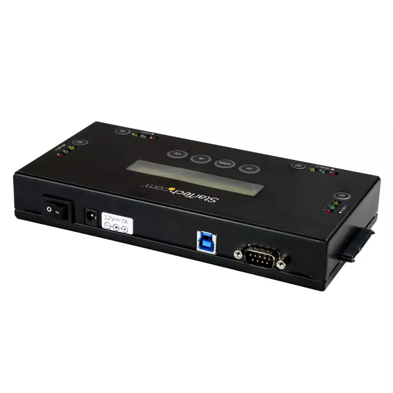 StarTech.com 4 nodalījumu SSD/HDD cieto disku dzēšanas ierīce - 2,5 collu un 3,5 collu SATA - bez resursdatora autonoma droša dzēšana ārējais disku sanitizētājs - 9 dzēšanas režīmi - RS232 printera ports - atbilst NIST/DOD un TAA