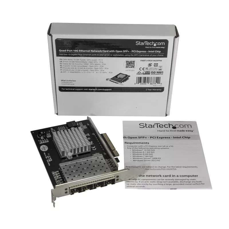 StarTech.com četru portu 10G SFP+ tīkla karte - Intel XL710 atvērtais SFP+ konverģētais adapteris - PCIe 10 Gigabit Ethernet servera NIC - 10GbE optiskās šķiedras LAN karte - Dell PowerEdge HPE ProLiant