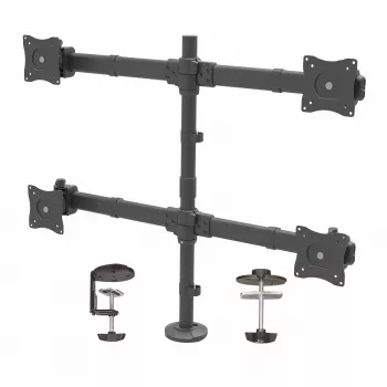 StarTech.com darbvirsmas četru monitoru kronšteins – ergonomisks VESA 4 monitoru stiprinājums 2x2 līdz 27 collām – regulējams un augstumā maināms staba stiprinājums – slīpums/pagriešana/rotācija LCD/LED ekrānam – darbvirsmas skava/caurlaide