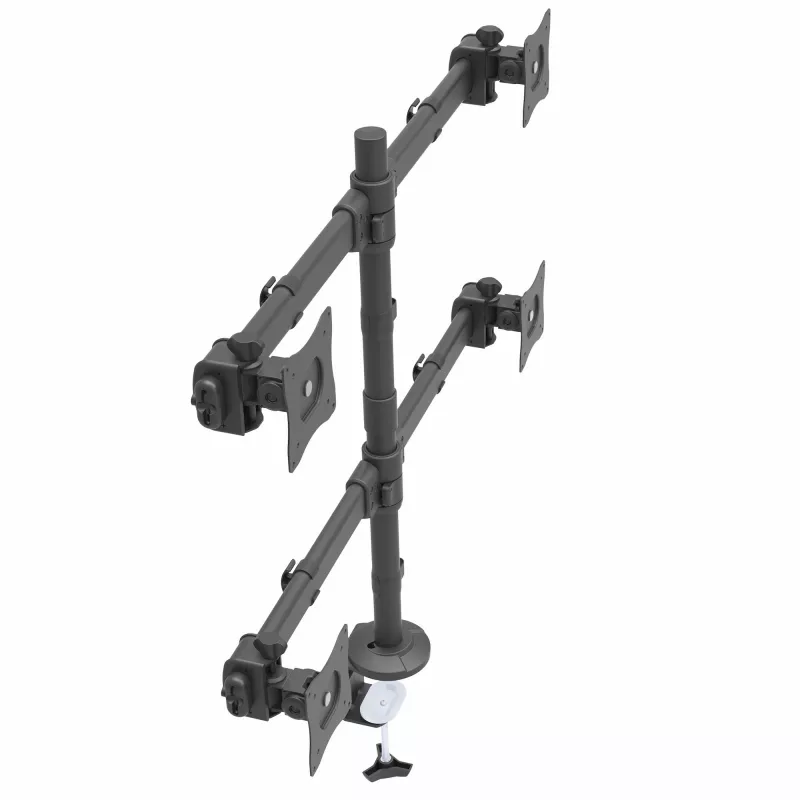 StarTech.com darbvirsmas četru monitoru kronšteins – ergonomisks VESA 4 monitoru stiprinājums 2x2 līdz 27 collām – regulējams un augstumā maināms staba stiprinājums – slīpums/pagriešana/rotācija LCD/LED ekrānam – darbvirsmas skava/caurlaide
