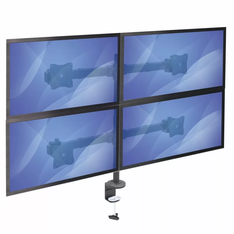 StarTech.com darbvirsmas četru monitoru kronšteins – ergonomisks VESA 4 monitoru stiprinājums 2x2 līdz 27 collām – regulējams un augstumā maināms staba stiprinājums – slīpums/pagriešana/rotācija LCD/LED ekrānam – darbvirsmas skava/caurlaide
