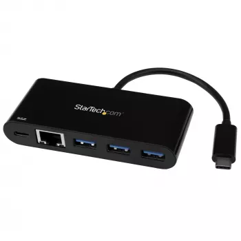 StarTech.com 3 portu USB-C centrmezgls ar Gigabit Ethernet un 60 W Power Delivery caurlaides klēpjdatora uzlādi — USB-C uz 3x USB-A (USB 3.0 SuperSpeed 5 Gbps) — USB 3.2 Gen 1 Type-C adaptera centrmezgls