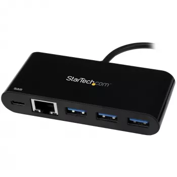 StarTech.com 3 portu USB-C centrmezgls ar Gigabit Ethernet un 60 W Power Delivery caurlaides klēpjdatora uzlādi — USB-C uz 3x USB-A (USB 3.0 SuperSpeed 5 Gbps) — USB 3.2 Gen 1 Type-C adaptera centrmezgls