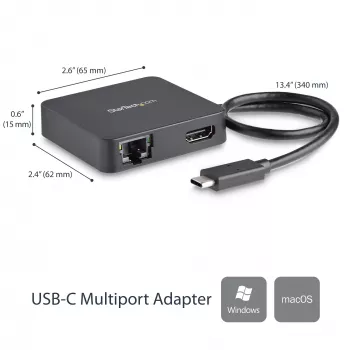 StarTech.com USB C daudzfunkciju adapteris - pārnēsājama USB-C mini dokstacija 4K HDMI video - Gigabit Ethernet, USB 3.0 centrmezgls (1x USB-A 1x USB-C) - USB Type-C daudzfunkciju adapteris - saderīgs ar Thunderbolt 3