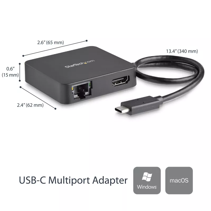 StarTech.com USB C daudzfunkciju adapteris - pārnēsājama USB-C mini dokstacija 4K HDMI video - Gigabit Ethernet, USB 3.0 centrmezgls (1x USB-A 1x USB-C) - USB Type-C daudzfunkciju adapteris - saderīgs ar Thunderbolt 3